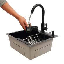 YUNRUX Fregadero de cocina, fregadero de cocina con grifo extraíble, fregadero de cocina multifuncional - Plateado - Ver 1