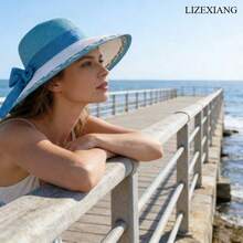 Stylish Straw Hat With Bowknot,Hats For Women,Beach Hats For Women,Elegant Women's Sun Hat, Beach Sun Protection Hat, UV Protection Hat - 淺藍色 - 查看 7