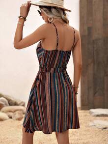 Vestido tipo camisola con estampado de rayas , ropa de playa para vacaciones para mujer - Café - Ver 2