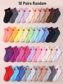 10 pares de calcetines de media caña con volantes de corazón para niñas bebés, calcetines suaves y lindos para bebés, adecuados para bebés / recién nacidos, calcetines delgados para niños en primavera y verano - Multicolor - Ver 8