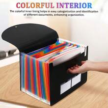 1pc Accordion File Folder, 25 Expandable Pockets Document Organizer, Portable File Bag With Blank Labels, Suitable For Home Office School Supplies - Rainbow Flap Accordion Bag - View 9
