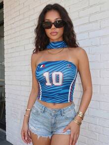 Áo tank top nữ kiểu dáng casual, chất liệu lưới jersey Pháp, không dây vai, hở lưng, có sọc bên hông, ôm sát, cổ yếm, thích hợp cho trang phục đi nghỉ mát mùa hè, áo mặc đi chơi. - Màu xanh lam - Xem 7