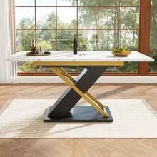 Extendable Dining Table (120-160*80cm), Kitchen/Living Room Table, Extendable To 160cm With The Help Of An Internal Extension Leaf, Dining Table With Golden Cross Legs - 黑色 - 查看 3