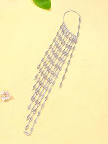 STONEFANS 1pc Tassel Ear Cuff Earrings, Elegant Earrings For Pierced Ears - Silver Right - View 3