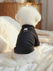 PETCIRCLE 1件宠物服装，室内外皆宜，欧美韩风，适合贵宾犬、泰迪犬、小型犬和幼犬，休闲舒适，LOVE项链T恤 - 黑色 - 查看 4