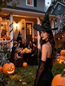 1pc Halloween Women Witch Hat,Devil Spider Wizard Hat,Black Ruched Crooked Wicked Witch Cap For Costume Cosplay Party Halloween Party Favors Party Favors Trick-Or-Treat And Activities Halloween Party Favors Supplies Activities Games Gifts. - A - View 8