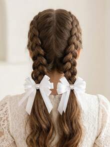 2pcs/6pcs Girls Heart Ribbon Bow Hair Scrunchies Set, Suitable For Daily Decoration - Multicolor - View 2