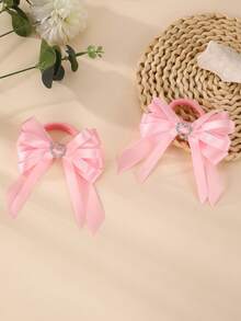 2pcs/6pcs Girls Heart Ribbon Bow Hair Scrunchies Set, Suitable For Daily Decoration - Multicolor - View 7