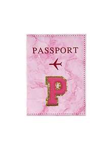 1pc Passport Cover With Rose Red Towel Embroidery And A-Z Letter Print, Unisex RFID Vintage Business Passport Holder, Multifunctional Travel Organizer Pouch, Travel Accessories, Travel Wallet, Passport Case, Beach Holiday Bag, Summer - Pink - View 18