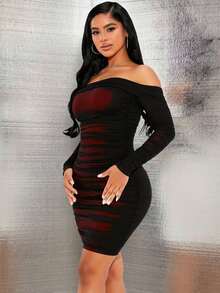 asdSHEIN  Vestido de hombros descubiertos de malla para mujerasd 021S - Burdeos - Ver 5