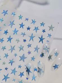 1片亮銀色果凍五角星美甲貼紙，甜酷閃亮藍色星星裝飾美甲貼，DIY自黏式3D美甲藝術裝飾 - 彩色 - 查看 4