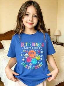Be The Reason Someone Is Smiling Today. Printed T-Shirt For Kids. - 藍色 - 查看 8