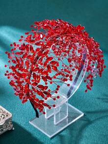 1pc Fashion Wedding Bride Rhinestone Headband Red Elegant Ladies Party Banquet Ball Headdress - Red - View 3