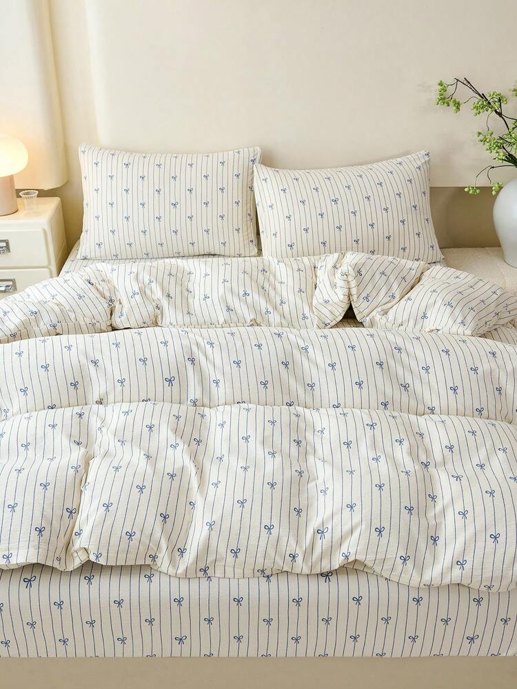 2 piezas Juego de Fundas de Almohada con Lazo a Rayas, Super Suave y Transpirable, Sin Relleno, Lavable a Máquina, Estilo Dulce de Niña, Adecuado para Cubiertas de Almohada de Sobre, Accesorios de Cama para Dormitorio - Blanco y Negro - Añade 2