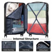 YONSLY 16 Inch Suitcase With Detachable Wheels 360° Combination Lock Double Zipper Soft Rubber Handle Trolley Travel Suitcase For Vacation - 黑色 - 查看 8