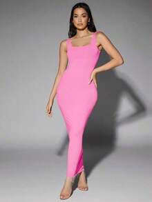 Vestido de tirantes de cuello redondo, vestidos de verano para mujer - Rosa - Ver 5