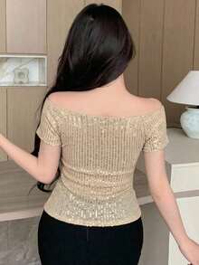 pieza Camiseta de manga larga lisa para mujer, ropa casual de moda simple para uso diario, ropa de otoño, ropa de vuelta al colegio - Albaricoque - Ver 6
