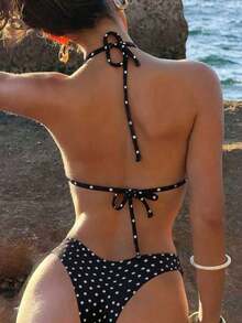 Swim Mod Conjunto de bikini de mujer con tirantes finos, unicolor y decoración metálica, sexy, para verano - Multicolor 9 - Ver 2