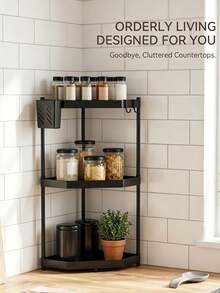 1 pieza Organizador de cocina de 2/3 niveles, Estantería triangular para especias de encimera, Estantería de almacenamiento en esquina, Organizador de baño - Estante de almacenamiento - Ver 5