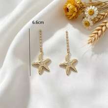 1 Pasang Anting Gantung Bintang Laut Warna Emas dengan Rhinestone, Menampilkan Rantai Kristal Berkilau dan Liontin Bintang Laut Rhinestone, Cocok untuk Pemakaian Sehari-hari Wanita, Kencan, Pesta, Jalan-jalan, dan Pemotretan - Yellow Gold - View 5