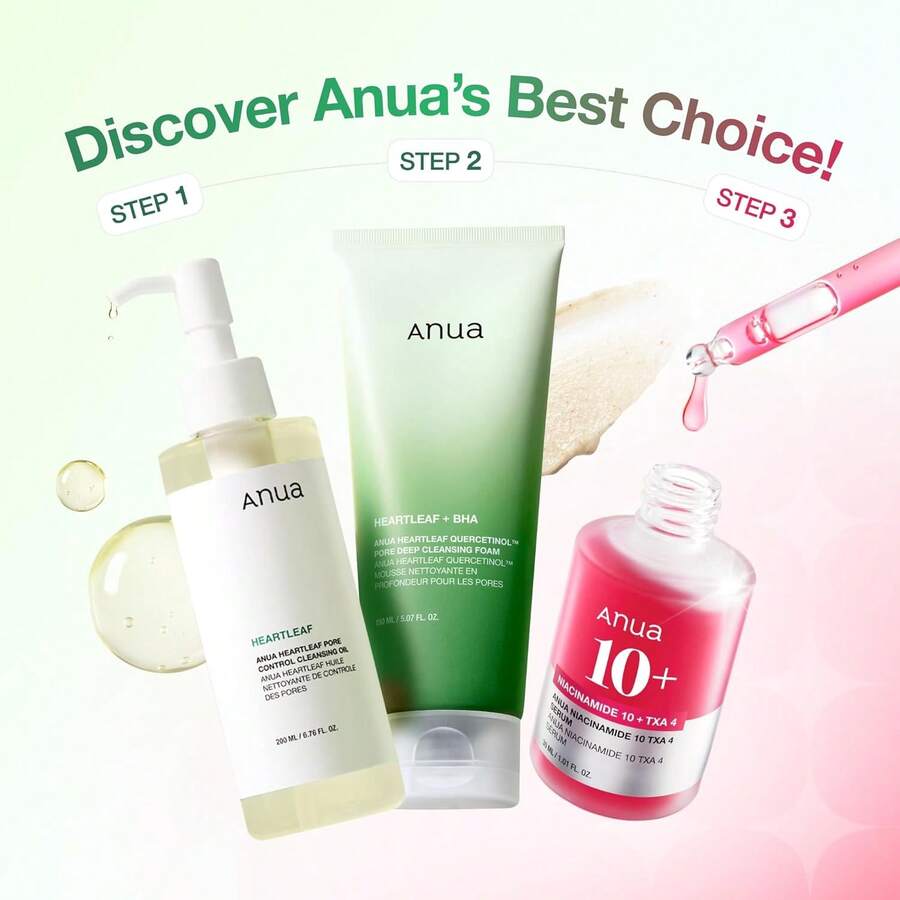 Anuaa 3-Step Glass Skin Starter Set – Double Cleansing With Facial Serum, And Heartleaf Facial Cleanser – Daily Routine With Niacinamide – Skincare Set - 多色 - 查看 1