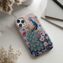 [24h Shipping From DE]Apple 17 16e 15 14 13 12 Pro Max PlusElegant Peacock Floral Embroidered PRINT Phone Case: Bird Art  Cover MagSafe   Galaxy  23 24 25 26 - Frosted Texture - View 2