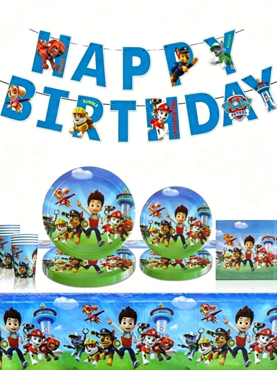 1/10/20pcs/Set Paw Patrol Cartoon Birthday Party Decoration Supplies Paper Plate Flag Pulling Tableware Festival Event Decoration Set