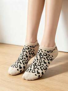 5 Pairs Women Leopard Print Short Socks/Invisible Socks, Casual Cute Breathable Fashion Comfortable, Suitable For Daily Wear, All Seasons - Multicolor - View 5