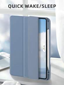 1件純色右側筆槽三折平板保護殼 煙紫色，適用於 iPad Mini6/Mini7/Air/Air2/9.7/10.2/10.5/Air4/Air5/10.9/Pro 11"/10th Gen/ Air 11-In.(M2)-2024/ Pro11-In.(M4)-2024/Air 11-Inch (M3) 2025，不含筆，三折支架，內置筆槽，TPU軟邊，全方位防摔耐磨，蜂巢散熱，自動休眠/喚醒，簡約輕便可折疊平板保護殼，筆槽版 - 燻衣紫 - 查看 3