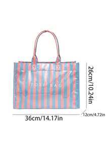 Fashionable College Style Large Capacity Tote Bag - Lightweight PVC And Kraft Paper Material, Hook And Loop Closure Design, Women's Fashion - Multicolor - View 6