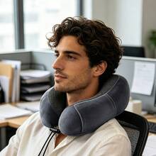 Travel Cervical Pillow Without Head Droop, Ergonomic U-Shaped Cervical Pillow Made Of Memory Foam, 360° Cervical Support For Naps On Airplanes, In Cars And In Offices, Washable Cover. - Dusty Purple - View 4