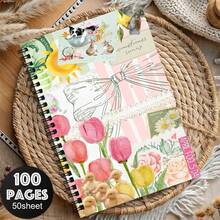 1 cuốn sổ A5, thiết kế minh họa mùa xuân dễ thương với hoa tulip, vịt con, thỏ, phong cách tươi mới và thư giãn, sổ nhật ký/sổ tay, quà tặng văn phòng phẩm sáng tạo. - A - Xem 2