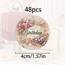 24/48/72pcs Round Floral Gold Foil Birthday Stickers,Watercolor Pink Rose Star Glitter Birthday Labels, Perfect For Birthday Celebrations,Gift Bags, Envelopes, Birthday Cards, Party Favors, Scrapbooking - View 5