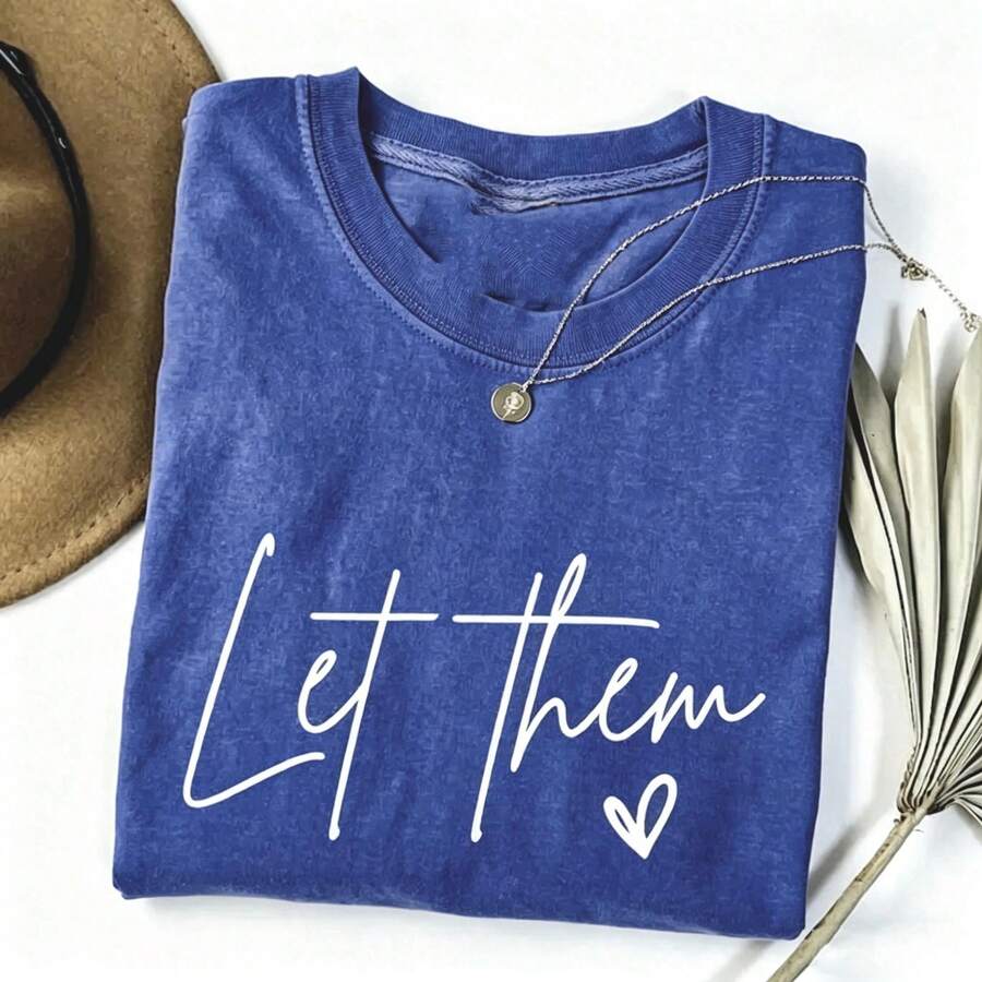 [100% Pre-Washed Cotton] Let Them Shirt Gift For Her, Aesthetic Tee, Cute Gift, Aesthetic Tee, Cotton Shirt-Vintage Street Style Unisex Loose Cotton S - 藍色 - 查看 1
