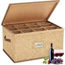 Caja de almacenamiento para copas de vino con divisores cajas de almacenamiento con asas y etiqueta carcasa dura apilable caja de almacenamiento de China de 0 pulgadas de alto para cristalería - Lino - Ver 2