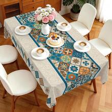 1pc Rectangular Polyester Tablecloth, Blue & Orange Tile Pattern Design, Single-Sided Printing, Suitable For Tabletop, Washable And Reusable, Applicable For Indoor, Outdoor, Patio, Wedding, Party, Dining, Craft Exhibition, Banquet Decoration - Multicolor - View 10