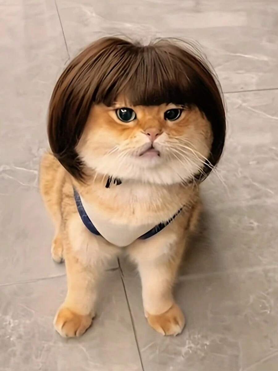 Woven Pet Wig Cap With Bob Style Haircut For Dogs - Unisex-Adult Elastic Net Sports Wig Occasions Funny Braided Hairstyle Accessory For Various Holiday Celebrations, Halloween - Multicolor - View 1