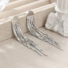 1 Paar modische Retro-Stil Silber Quasten Ohrringe, sexy und elegant, perfektes Party-Accessoire und Urlaubsgeschenk - Silber - Übersicht 6