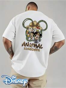 Disney Animal Kingdom Mickey Mouse Pattern Pure Cotton T-Shirt, Men's Round Neck Short Sleeved Casual T-Shirt, Summer Streetwear Top - trắng - Xem 3