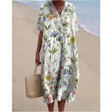Women Midi Dresses - Orange Flowers - View 6