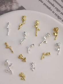 16/32件混裝美甲飾品與水鑽美甲用品，多款花卉美甲飾品、法式風格，百搭金屬夏季美甲用品，適合音樂節、旅行，適用於短指甲，多功能DIY美甲裝飾配件 - 彩色 - 查看 3