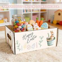 1pc Wooden Easter Bunny Storage Box - Cute Rabbit Illustration Wooden Puzzle Box, Suitable For Spring/Summer Home Decor, Easter Party Decoration, Semi-Open Wooden Frame Box, Perfect Housewarming Gift & Organizer - Multicolor - View 2