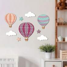 9pcs Nordic Style Macaron Color Hot Air Balloon Wooden Wall Decals, Cloud & Star Combination Baby Room Playful Wall Decoration Set - Multicolor - View 4