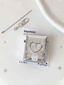 Y2K Silver Mini Photo Album Keychain Cute Heart Hollow 2 Inch Photo Book Keyring Car Keychain Portable Photo Holder Pendant Bag Charm Gifts - Multicolor - View 13