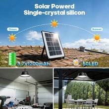 1個 EcoSmart 太陽能吊燈 附遙控器 - 自動黃昏至黎明、太陽能供電、50LED 吊燈、鋰電池、戶外/室內適用於涼亭、門廊、露營 (1200mAh) - 太陽能 - 查看 11