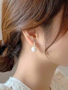 1 Pair Luxurious Cubic Zirconia & Faux Pearl Dangle Earrings, Designed For Women, Suitable For Weddings, Engagements, Anniversary Parties, Valentine's Day Gifts - 1# - View 4