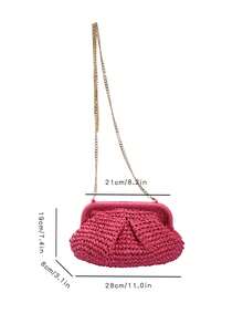 Dedoo Fashion Woven Straw Handbag, Elegant Suitable For Vacation Travel, Fashionable Top Handle Tote Bag, Khaki Color, Lightweight Zipper Pocket, Straw Bag, Beach Bag - Hot Pink - View 10