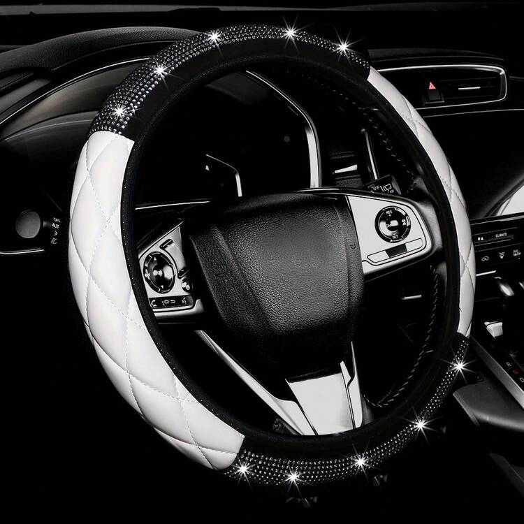 15inch Shiny Artificial Diamond Car Steering Wheel Cover, Bubble Grid Steering Wheel Wrap, Elastic No Inner Ring Design, Fit For O-Type And D-Type Cars, Unisex - Multicolor - View 9