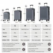 YONSLY 16 Inch Suitcase With Detachable Wheels 360° Combination Lock Double Zipper Soft Rubber Handle Trolley Travel Suitcase For Vacation - 深灰色 - 查看 9