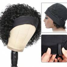 Kercsityn Pixie Cut Human Hair Headband Wig Curly Wave Remy Brazilian Human Hair Scarf Wigs For Black Women Machine Made Wig Free Hairband Included - Natural Black - View 7